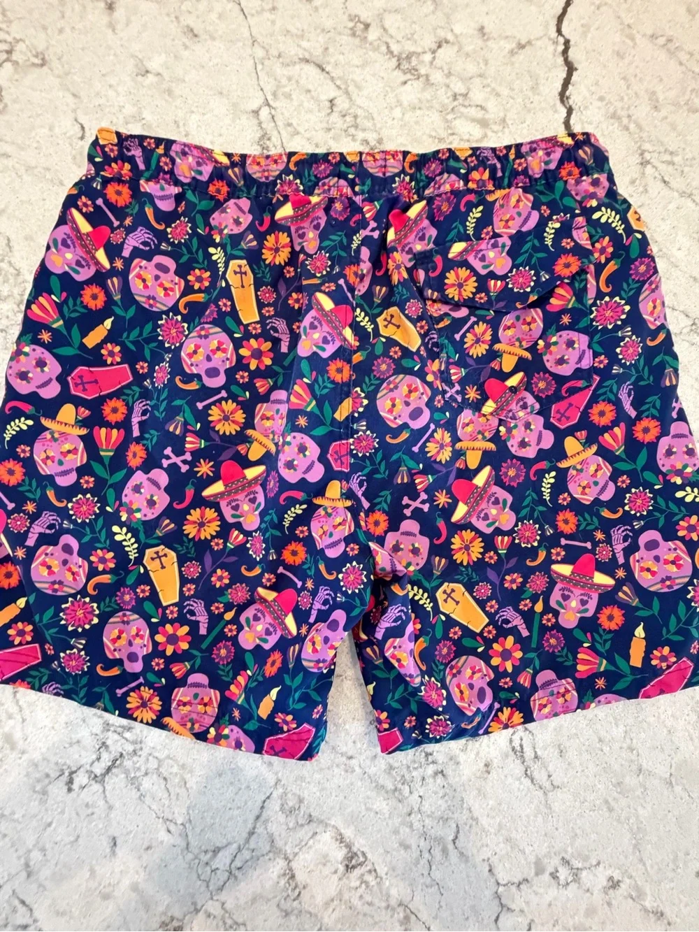 Berkley Jensen Día de los Muertos Swim Trunks Men’s L Floral Skull Shorts